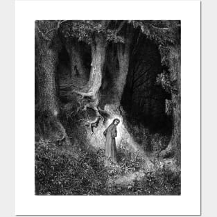 High Resolution Gustave Doré Illustration Within a Forest Dark Posters and Art